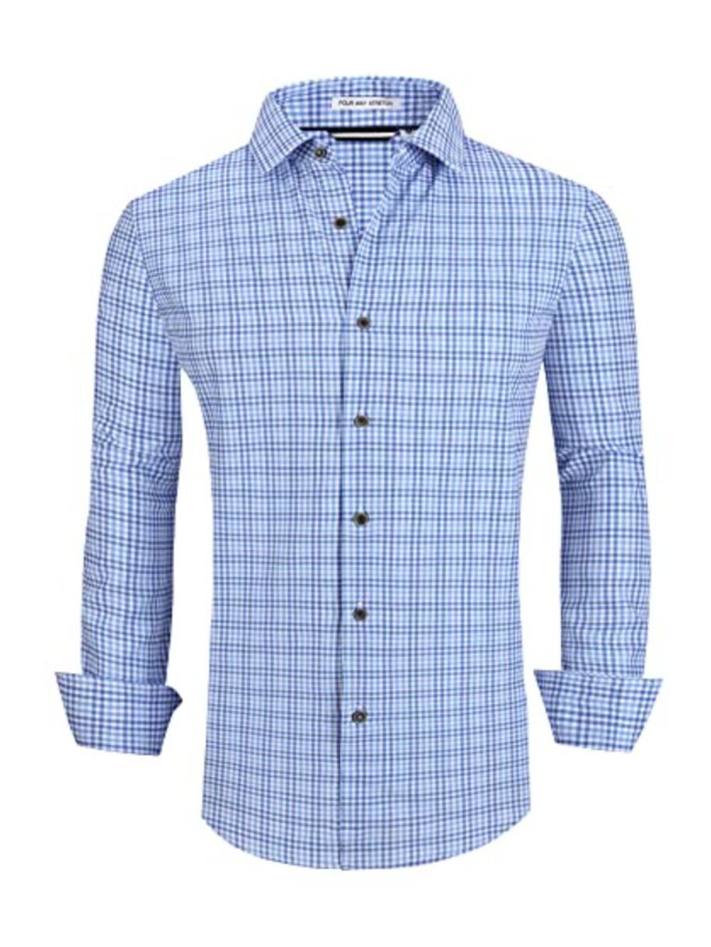 Wrinkle Free 4-Way Stretch Print Mens Button Down Business Casual Shirt